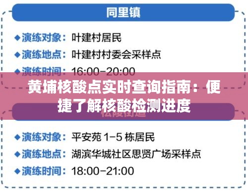 黄埔核酸点实时查询指南：便捷了解核酸检测进度